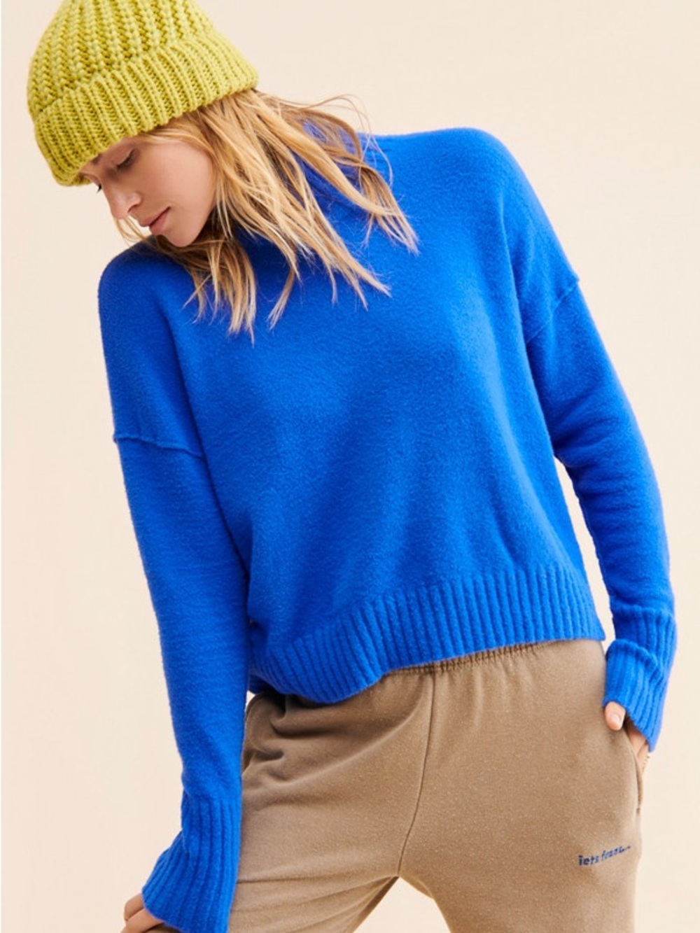 Free People Vancouver Knit Turtleneck in Blue